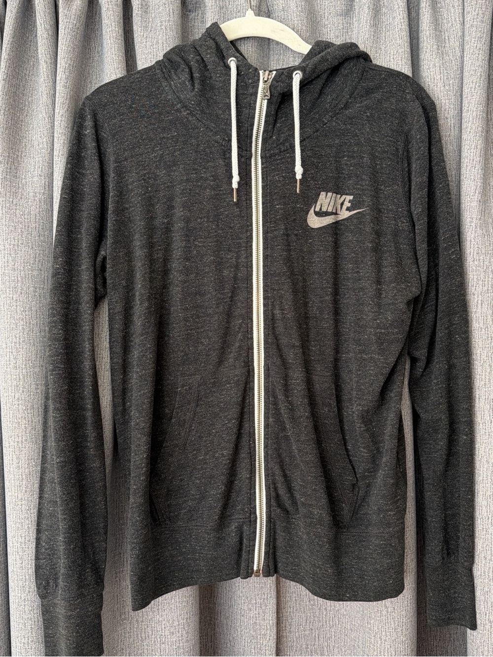 Nike Men's Dark Charcoal Zip-Up Hoodie with White Accents